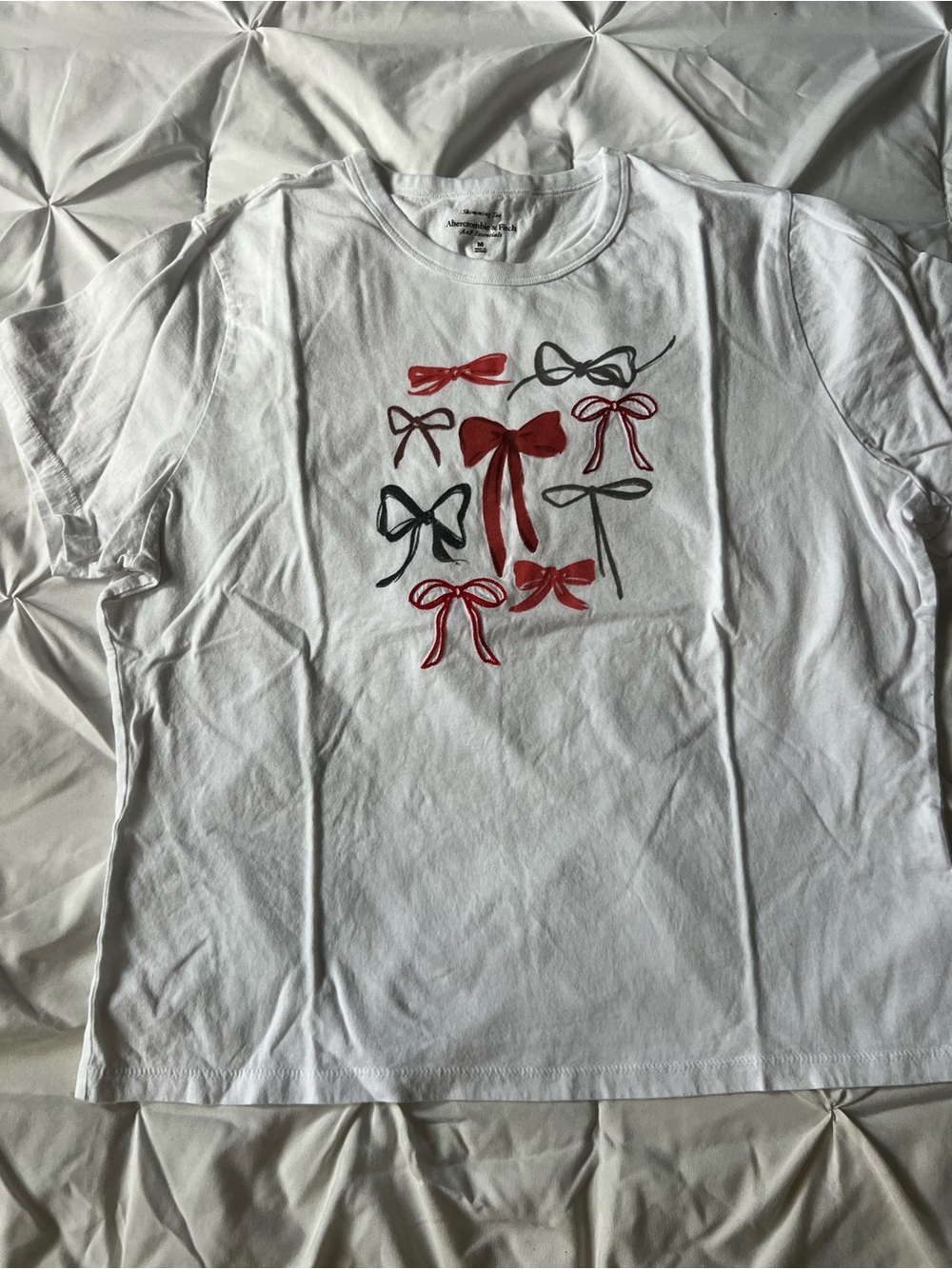 Abercrombie & Fitch White Tee with Red & Black Bow Motif
